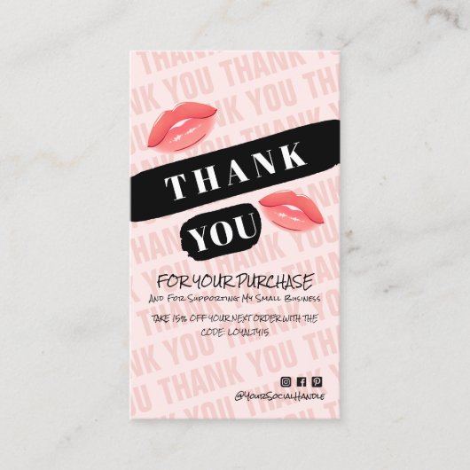 Roze Zwarte Brushstroke Kiss Fotobestelling Dank u Visitekaartje (Voorkant)