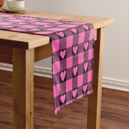 Roze Zwarte Buffalo Hart Geruite Tafel Runner Korte Tafelloper