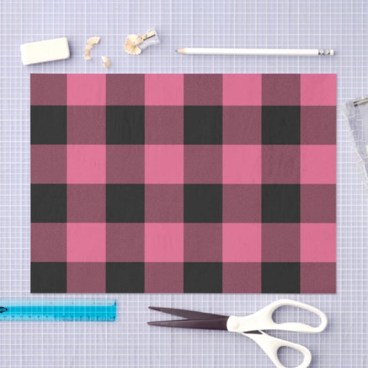 Roze & Zwarte Buffel Geruit Rustiek Tissuepapier (Craft)