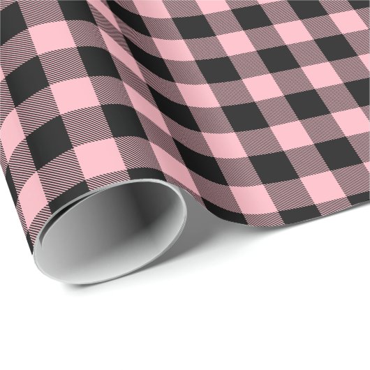 Roze zwarte buffelplaat Tartan Cadeaupapier (Rol Hoek)