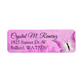 Roze, zwarte Butterfly Return Address Labels (Voorkant)