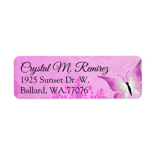 Roze, zwarte Butterfly Return Address Labels (Voorkant)