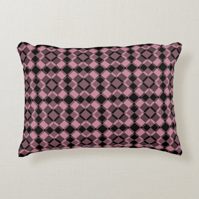 Roze Zwarte Checker Argyle Patroon Accent Kussen (Voorkant)