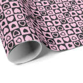 Roze zwarte checker hartpatroon cadeaupapier (Rol Hoek)