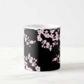 Roze zwarte Cherry Blossom Monogram Magische Mok (Center)