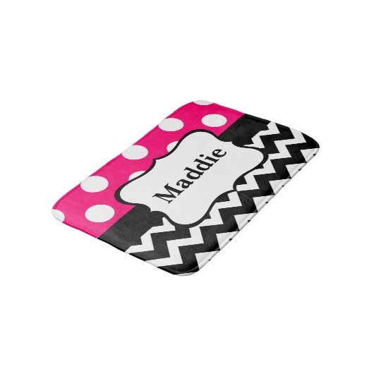 Roze zwarte Chevron Monogram Bathmat Badmat (Gekanteld)