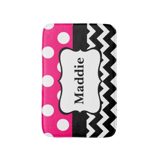 Roze zwarte Chevron Monogram Bathmat Badmat (Voorkant Verticaal)