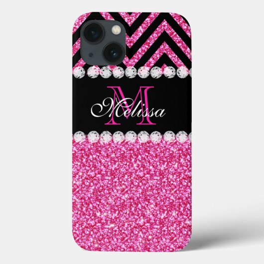 Roze zwarte Chevron Monogram Case-Mate iPhone Case (Achterkant)