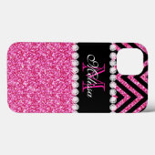 Roze zwarte Chevron Monogram Case-Mate iPhone Case (Achterkant (horizontaal))