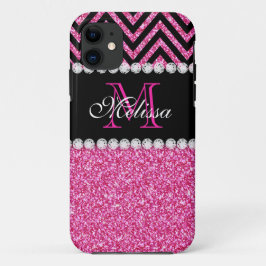 Roze zwarte Chevron Monogram iPhone 11 Hoesje