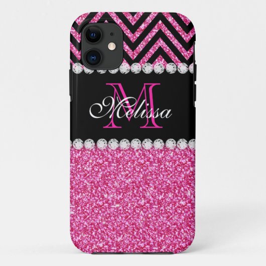 Roze zwarte Chevron Monogram Case-Mate iPhone Case (Achterkant)
