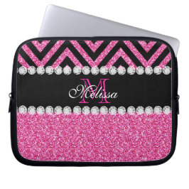 Roze zwarte Chevron Monogram Laptop Sleeve