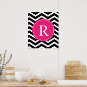 Roze zwarte Chevron Monogram Poster (Keuken)