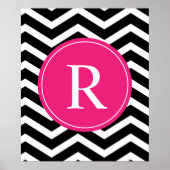 Roze zwarte Chevron Monogram Poster (Voorkant)