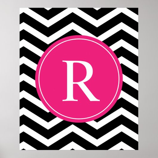 Roze zwarte Chevron Monogram Poster (Voorkant)