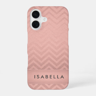 Roze & Zwarte Chevron Nep Rose Goud Folie Monogram iPhone 16 Hoesje