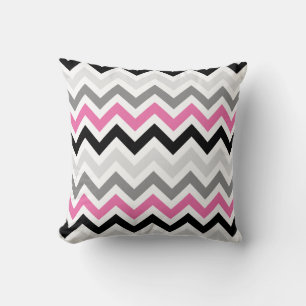 Roze zwarte Chevron Zigzag Pattern Kussen