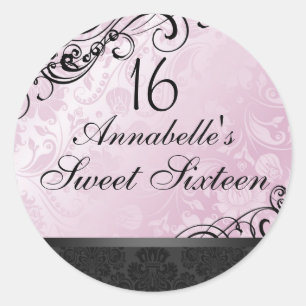 Roze & Zwarte Chic Bloemendamask Sweet16 Sticker
