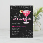 Roze Zwarte Confetti en Cocktails Verjaardag Kaart (Staand voorkant)
