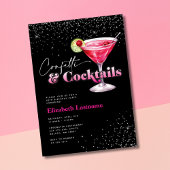 Roze Zwarte Confetti en Cocktails Verjaardag Kaart