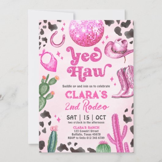 Roze Zwarte Cowgirl ELKE LEEFTIJD Rodeo Verjaardag Kaart (Voorkant)