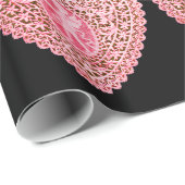 ROZE ZWARTE CUPIDO KANTEN HARTEN Valentijnsdag Cadeaupapier (Rol Hoek)