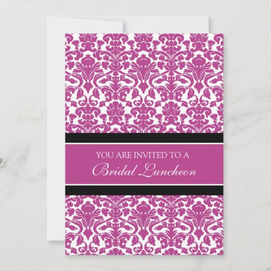 Roze zwarte Damask Bridal Lunch Invitation Cards Kaart (Voorkant)