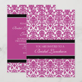 Roze zwarte Damask Bridal Lunch Invitation Cards Kaart (Voorkant / Achterkant)