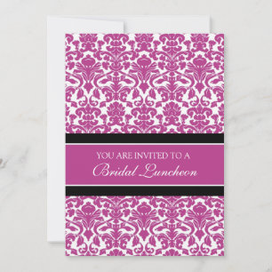 Roze zwarte Damask Bridal Lunch Invitation Cards Kaart