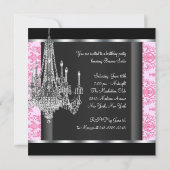 Roze Zwarte Damask Chandelier Verjaardagsfeest Kaart (Achterkant)