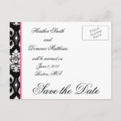 Roze, Zwarte Damask Foto Opslaan van de datum Brie Aankondigingskaart (Achterkant)
