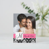 Roze, Zwarte Damask Foto Opslaan van de datum Brie Aankondigingskaart (Staand voorkant)