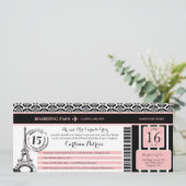 Roze zwarte Damask Quinceanera Paris Boarding Pass Kaart (Staand voorkant)