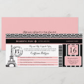 Roze zwarte Damask Quinceanera Paris Boarding Pass Kaart (Voorkant / Achterkant)