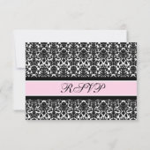 Roze zwarte Damask RSVP-trouwkaart RSVP Kaartje (Achterkant)