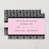 Roze zwarte Damask RSVP-trouwkaart RSVP Kaartje (Voorkant / Achterkant)