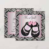 Roze Zwarte Damask Schoenen Baby Meisje Douche Kaart (Voorkant / Achterkant)