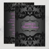 Roze & Zwarte Damask Sweet 16 Verjaardag Uitnodige Kaart (Voorkant / Achterkant)