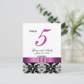Roze, Zwarte Damask Trouwtafel Nummer Kaart (Staand voorkant)