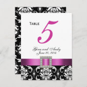 Roze, Zwarte Damask Trouwtafel Nummer Kaart (Voorkant / Achterkant)