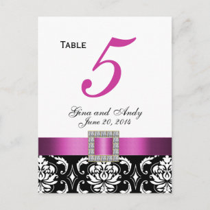 Roze, Zwarte Damask Trouwtafel Nummer Kaart