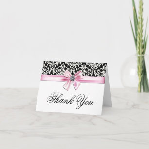 Roze Zwarte Damast Bedankkaartjes Bedankkaart
