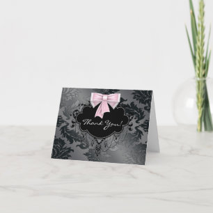 Roze Zwarte Damast Bedankkaartjes Bedankkaart