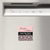 Roze & Zwarte Damast Bewaar de datum Bruiloft Magn Magneet (Insitu (Vaatwasser))