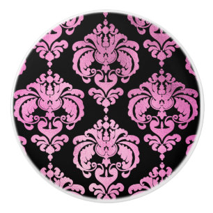 Roze & Zwarte Damast Elegante Slaapkamer Kast Keramische Knop