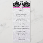 Roze & Zwarte Damast op Zilveren Metallic Bruiloft Menu (Voorkant)