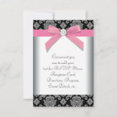 Roze Zwarte Damast RSVP Kaartje (Achterkant)