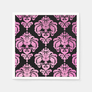 Roze & Zwarte Damast Vintage Trouwfeest Servetten