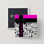 roze zwarte dampdonker bridesmaïde vierkante button 5,1 cm (Voorkant /achterkant)