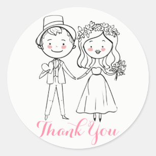 Roze & Zwarte Dankjewel Bruid & Bruidegom Huwelijk Ronde Sticker